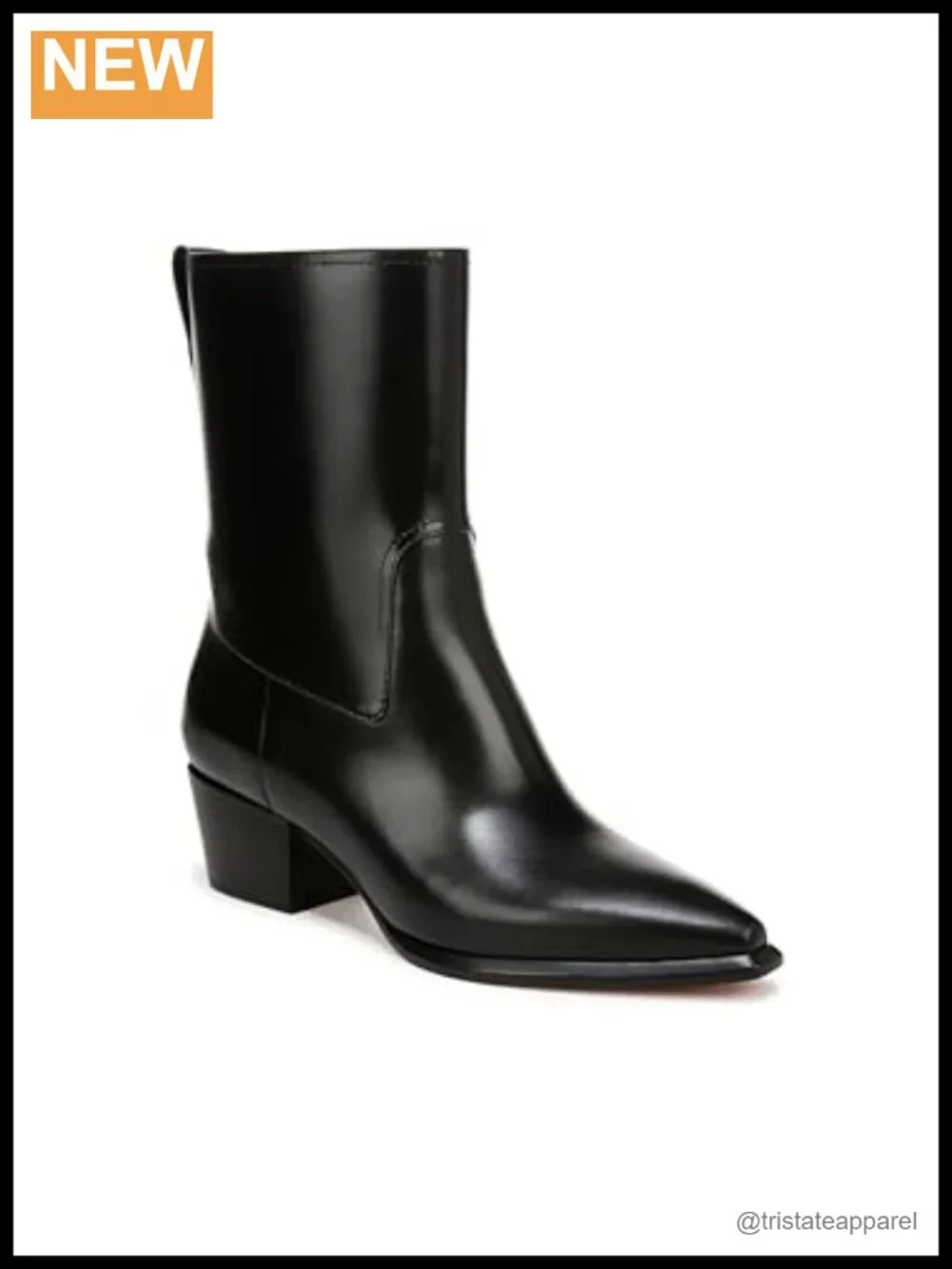 Vince Arlington Modern Ankle Boot Pull-On Leather Pointed Toe Block Heel